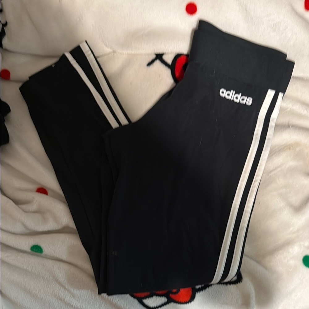 Adidas Black and White Leggings with Signature Stripes